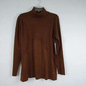 Calvin Klein Turtleneck Sweater Top Women's Plus Size 0X Brown Criss Cross